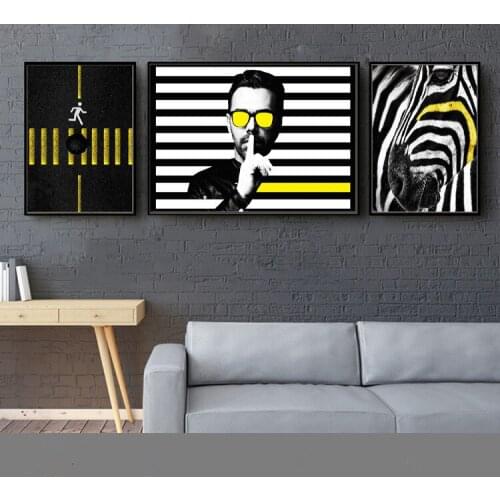 Nordic Modern Minimalist Oil Painting Modern City Black and White Bar Restaurant Zebra Frameless Decorative Canvas Painting