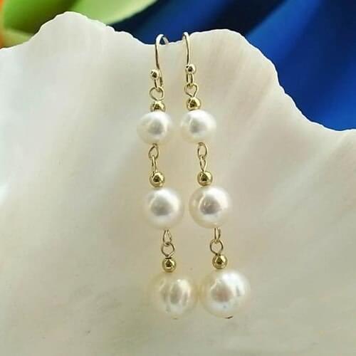 New Arrival Favorite Pearl Jewelry 11mm White Round Genuine Freshwater Pearls 14k/20 GP Dangle Earrings Fine Lady Gift