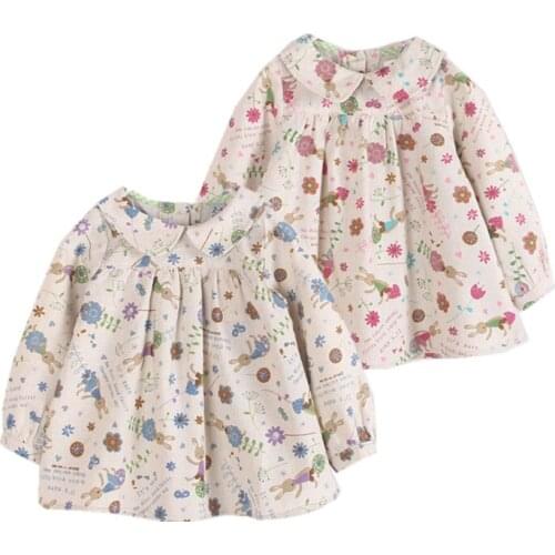 New Spring Autumn full Lovely Rabbits Printed Peter Pan Collar Washed Cotton Linen Girls Casual Cute Blouses