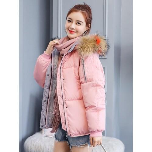 Parka New Winter Jacket Women Pink Korean Down Cotton Short Coat Female Jacket Big Fur Collar Parkas Mujer 2020 KJ692 s