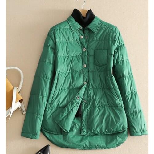 Women Vintage Puffer Parkas Shirt Collar Coat Irregular Loose Outwear Winter Ultra Light White Duck Down Short Jacket