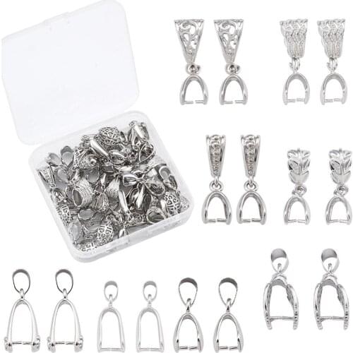 Brass Ice Pick Pinch Bails Platinum for Pendant Makings 7.4x7.2x1.7cm, 48pcs/box