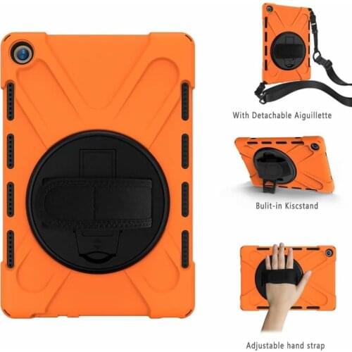 360 Rotating Case For Huawei MediaPad M5 10.8 inch Kids Safe Cover Stand silicon Shockproof Armor cover Hand Strap + Neck Strap