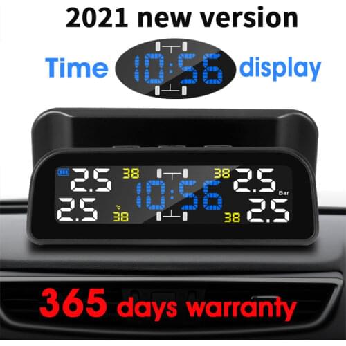 Smart car TPMS tire pressure monitoring system solar digital clock LCD display car tire pressure temperature safety alarm system