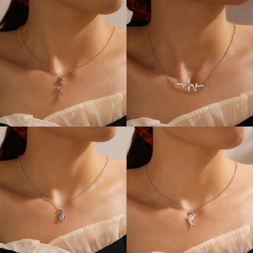 Tocona Bohemian Dolphin Snake Pendant Necklace for Women Charming Letter Strawberry Tortoise Alloy Metal Chain Choker Jewelry