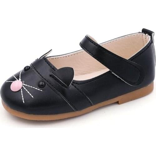 Kids Leather Shoes For Baby Girls Little Girl Party Shoes Cartoon Cat Fashion Sweet Soft Quality Hot 2021 Spring Autumn 21-30