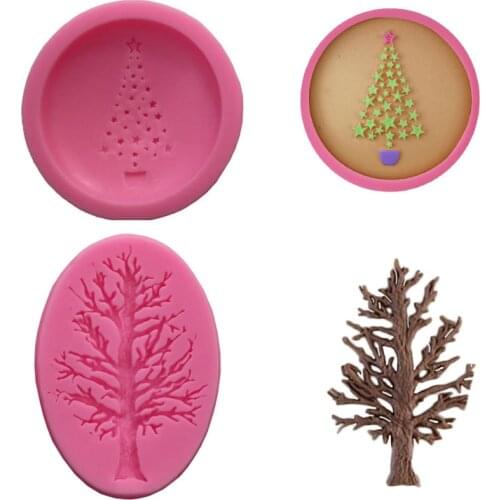 Withered branches tree&stars Christmastree fondant cake Cupcake Gumpaste clay Silicone Mold Xmas wedding gift decoration tools