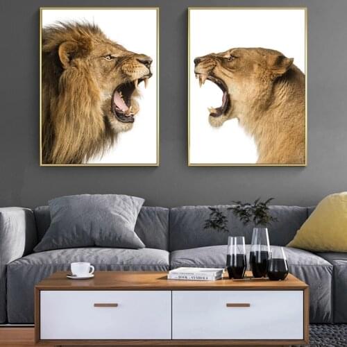 African Wild Lion and Lioness Family Canvas Posters and Prints Animals Art Paintings on the Wall Art Lions Pictures Home Decor