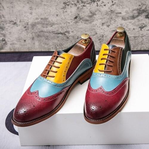 Yomior 2021 New Fashion Causal Shoes Vintage British Formal Dress Leather Shoes Mixed Colors Loafers Wedding Office Brogue Shoes