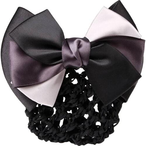Satin Bow Barrette Stylish Floral Lace Official Lady Hair Clip Cover Net Tulle Bowknot Bun Snood Women Hairgrip Headband Hairnet
