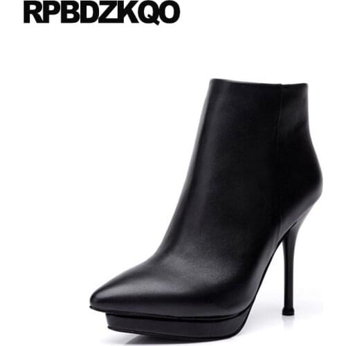 Booties Rivet Fetish Stiletto Extreme Brand Women Winter Boots Genuine Leather Stud Pointed Toe Sexy Shoes High Heel Luxury