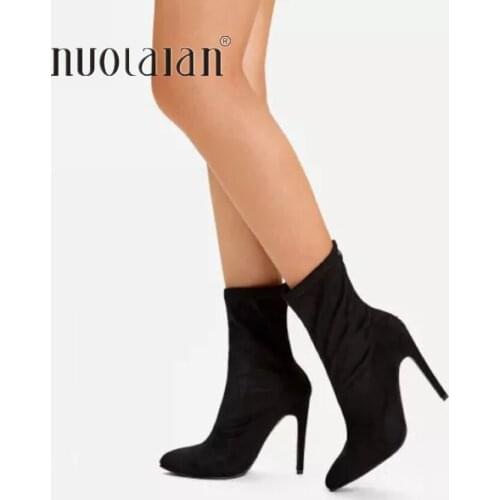 2019 Women Boots Sexy Pointed Toe High Heels Ankle Boots for Women Fashion Autumn Winter Shoes Woman High Heel Boots
