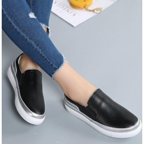 2020 Spring and Autumn New Flat Shoes Casual One Pedal Leather Soft Shoes for Women Female + Shoes Sneakers