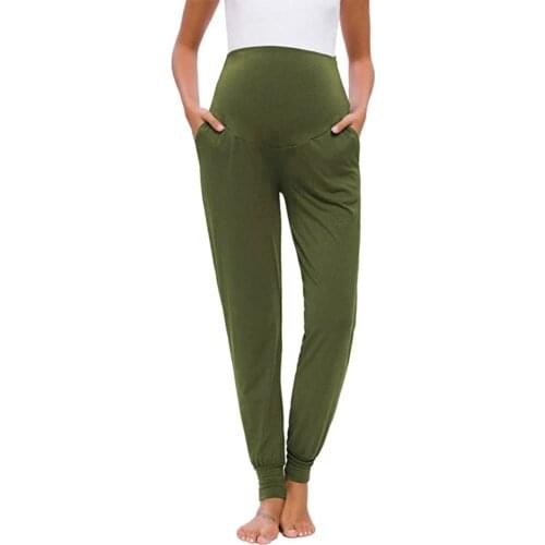 Womens Maternity Daily Casual Pants Solid Color Stretchy Comfortable Pencil Pants Elastic Waist Tightness Trousers Pantalon A40