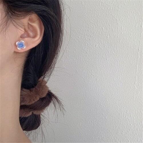 TIMEONLY Beautiful Ethnic Simulation Flower Stud Earrings for Women Girls Blue Pink Color Earring Sweet Gift Floral Jewellery