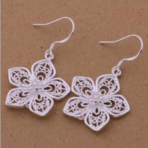 New women lady Promotions silver color fashion charm flowers wedding refined earrings hottet woman accessories earrings jewelry