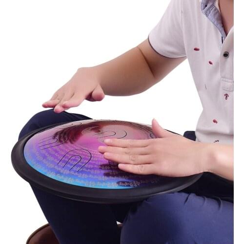 14 Inch UU Drum Hand Pan Drum D-Minor Alloy Steel Tongue Drum 9 Double-tone Tongues Percussion Instrument with Carry Bag