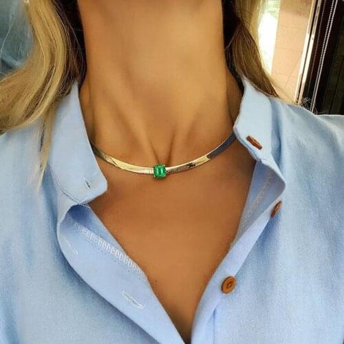 2021 Valentines Day Gift Women Jewelry Baguette Square Birthstone Colorful CZ 4mm Snake Bone Herringbone Choker Chain Necklace