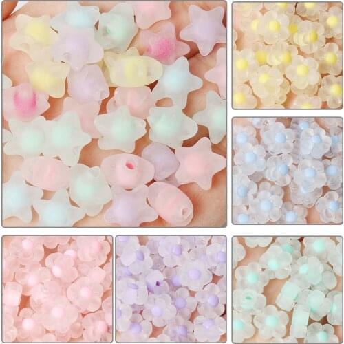 50pcs Matte Acrylic Beads Star Flower Round Loose Beads With Hole For Needlework Jewelry Handmade Diy Bracelet Necklace Earring