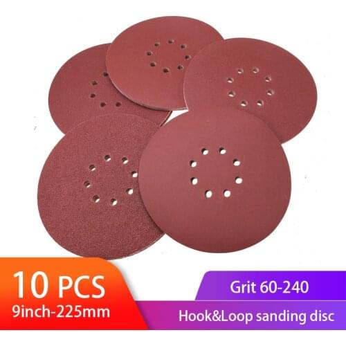 10pcs Sanding Abrasive Discs 9inch 225mm 8 Hole Hook and Loop Sanding Discs Aluminum Oxide Sand Paper for Drywall Finishing