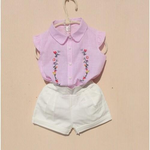 Girl Blouses 2020 Summer Kids Girls Clothes Children Clothing Embroidery Striped Cotton Sleeveless Blouse School Girl Top 2-16Y