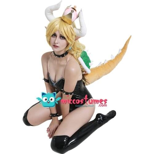 Bowsette Princess Bowser Swimwear Bodysuit Cosplay Costume with Horn and Turtle Shell