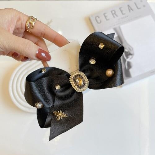 Bee Large Bow Barrette Hair Clips Luxury Rhinestone Hair Grips Shiny Wedding Bridal Yellow Crystal Silk Hair Bow Clips Wholesale