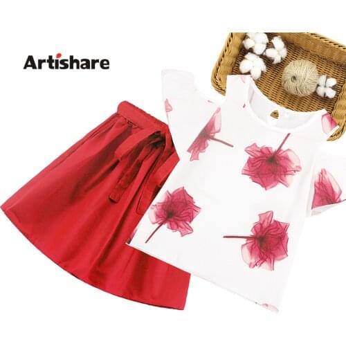 Kids Clothes Girls Floral Tshirt + Skirt Childrens Clothes For Girls Summer Girls Clothes Casual Style Costumes For Children