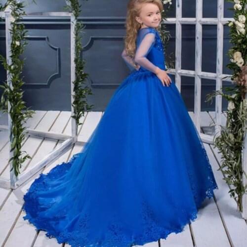 Kids Flower Girl Dresses 2020 Lace Appliqued Girls Pageant Tulle Party Dresses O-Neck for Holy Communion Girl Dresses