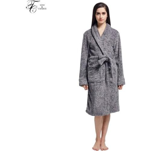 Tony&Candice Womens Bathrobe Ladies Flannel Sleepwear In winter Long Sleeve Female Nightgowns Super Warm homeware pyjamas