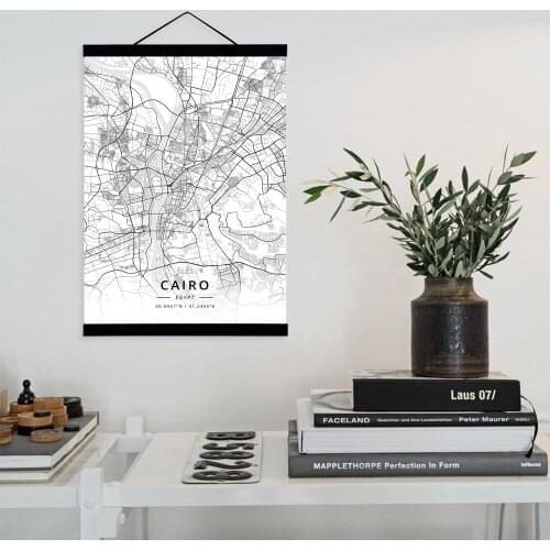 Cairo, Egypt City Map Wooden Framed Canvas Painting Home Decor Wall Art Print Pictures Poster Hanger