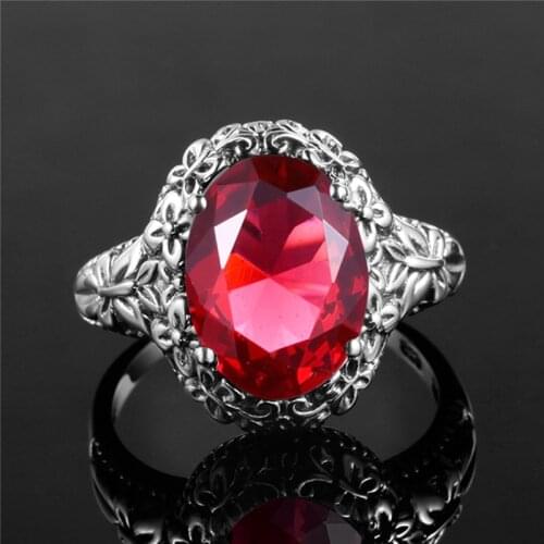 Vintage Womens Ring Sterling Silver 925 Red Ruby Stone Retro Female Finger Rings Goth Style Woman Jewelry Silver Wholesale Hot