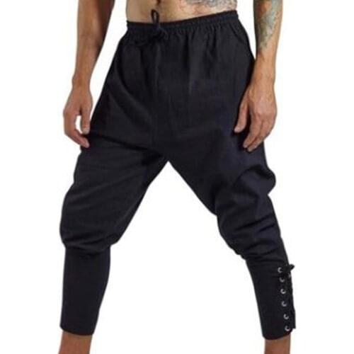 Pirate Horseman Cosplay Costume Loose Pants Men Halloween Medieval Renaissance Viking Black Navigator Leg Bandage Trouser