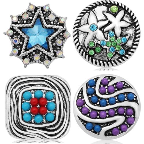 Beauty Starfish Hearts love Stars Beads 18mm snap buttons fit DIY DIY snap bracelet necklaces jewelry wholesale trendy