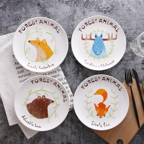 Forest Animal Porcelain Dishes Creative Nordic Steak Plate Cartoon Cute Breakfast Fruit Cake Sweet Noodle Dinner Table Cutlery