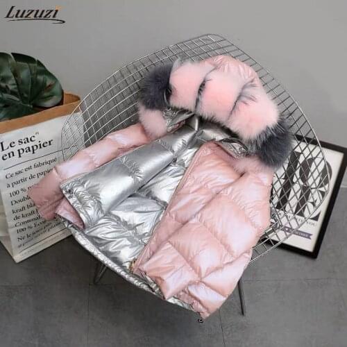 Luzuzi Large Real Fox Fur Hooded Down Jacket Women Winter Double-sided Down Coat 90% White Duck Coat Female Short Thick Parkas
