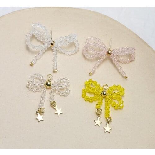 Min order 10pcs/lot color beads Hand weaving bow shape fashion women earrings stud diy jewelry earring/garment accessory