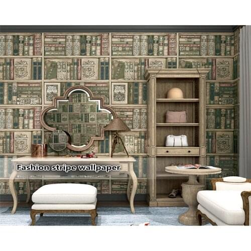 Beibehang Simulation Bookshelf papel de parede Wallpaper 3d Stereo American Country Retro Vintage Study Room TV European Style