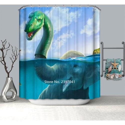 Washable Fashion Simple Style Oil Painting Animal Green Snake Plant Flowers Shower Curtain Waterproof and Mildew Proof with Hook