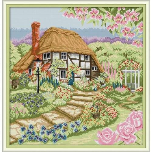 Rose Cottage cross stitch kit aida 14ct 11ct count print canvas cross stitches needlework embroidery DIY handmade