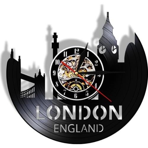 Great Britain Tower of London City Skyline Vinyl Record Wall Clock England Cityscape Black Watch Light Travel Gift zegar scienny