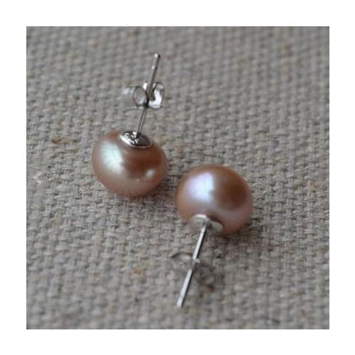 New Arrival Favorite Pearl Earrings AAA 9-10MM Lavender Freshwater Pearls S925 Silver Stud Earrings Fine Jewelry Lady Gift
