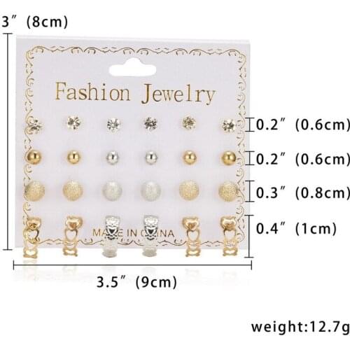 12pairs Geometric Zircon Three-Color Earrings Mixed Styles Rhinestone Geometric Stud Earrings Set For Women Girls Jewelry