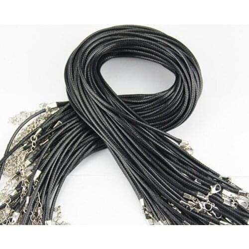 Wholesale 1.5mm Black Wax Leather Cord Necklace Rope Wax rope bracelet Chain Lobster Clasp DIY Jewelry Accessories Fast Ship