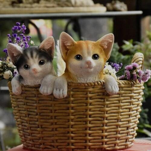 Outdoor creative lawn villa courtyard cat rabbit bamboo basket resin flower pot home balcony decoration flower pot