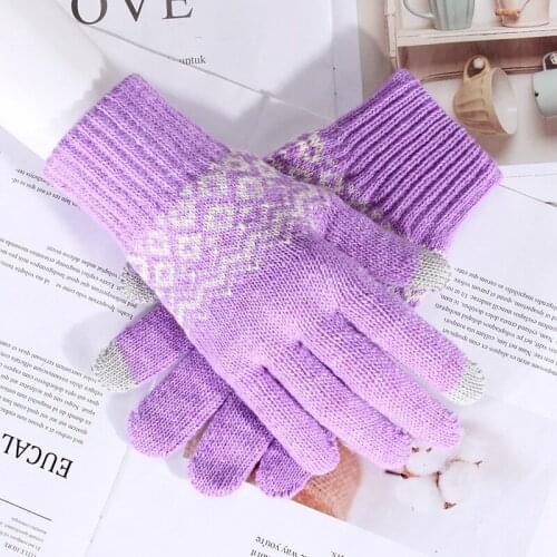 Winter Unisex Print Full Finger Plus Plush Thick Driving Mitten Men Women Warm Jacquard Stretch Knit Sport Cycling Gloves I90
