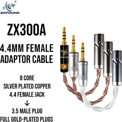 Zephone ZX300a - 8 Core Silver Plated Copper Adaptor Cable - Customise to 2.5 3.5 4.4 6.35mm Male/Female/Balance/Single Ended