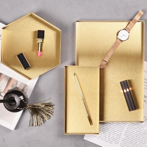 Retro Gold Tray Rectangle Square Food Jewelry Display Tray Stainless Steel Ring Necklace Storage Pan Luxury Home Tray Organizer