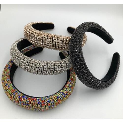 Rainbow Bejeweled Padded Headbands Fashion Luxurious Rhinestones Sponge Hairbands for Women Sparkly Novelty Headbands
