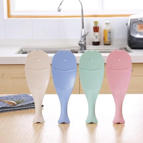 Rice Paddle Fish/Squirrel Shaped Non Stick Rice Paddle Spoon Premium Food Grade Wheat Straw Rice Paddle Stand Rice Spoon